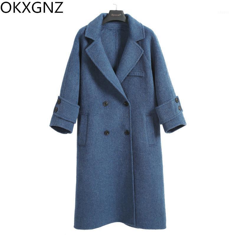 

Women's Winter Long Thick Woolen Coat Slim Fog Blue Femal Woolen Coat High Quality Fresh Large Size OKXGNZ S-2XL1, Black