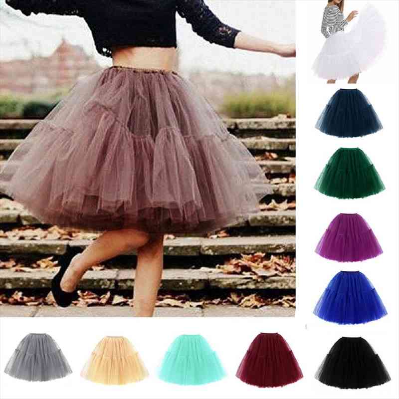 

10 Colors Wedding Petticoat 5 Layers 60cm Tutu Skirt Vintage Midi Pleated Skirts Womens Cosplay Lolita Bridesmaid Tulle Skirts, Black