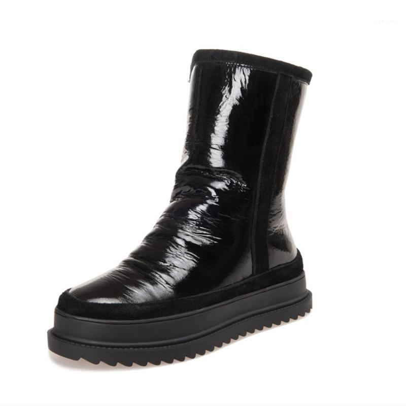 

Natural Fur Snow Boots Women Winter Ankle Boots Lady Platform Shoes G334 Black Silver Round Toe Wool Short Cow Suede1