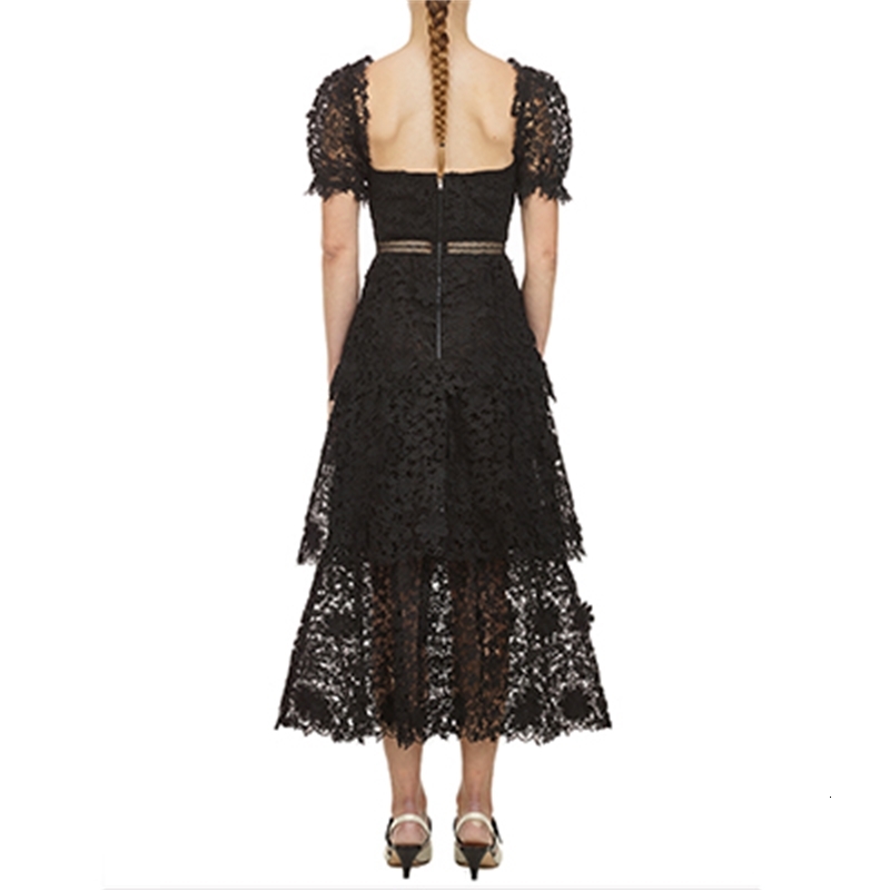 

New Solid Black Summer with V-cleavage in Lace Puff Vintage Shredded Party Dressed Women's Track 5il9, Blue