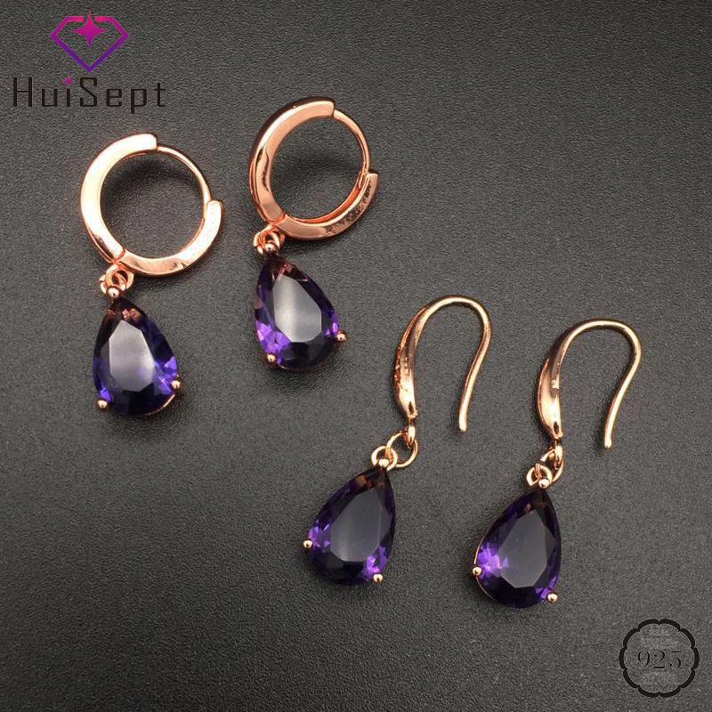 

HuiSept Silver 925 Earrings for Women Water Drop Shape Amethyst Gemstones Drop Earrings Jewellery Wedding Party Gifts Ornaments