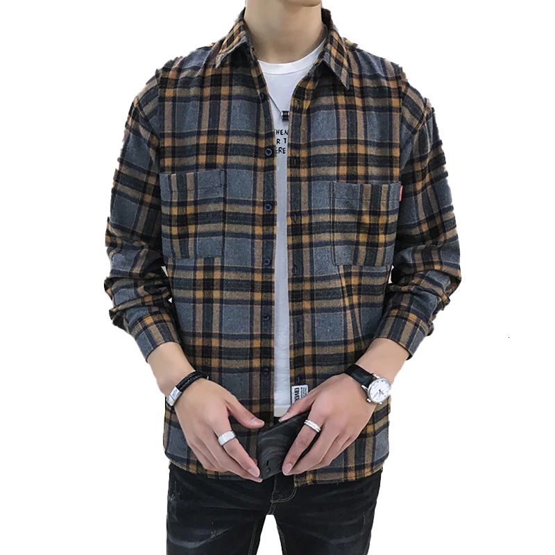 

New Fashion Brand Tops Casual Spring Autumn Men Harajuku Style Wild Plaid Shirt Coat Long Sleeve Shirts Male 2021 27x1, Csly513white