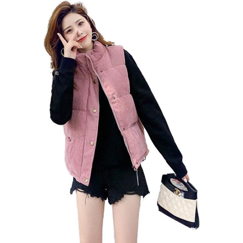

New Winter Fashion Women Thick Vest Coat Warm Short Standing collar Waistcoat velvet Cotton Jacket Vests Female Parkas YF526, Coral red