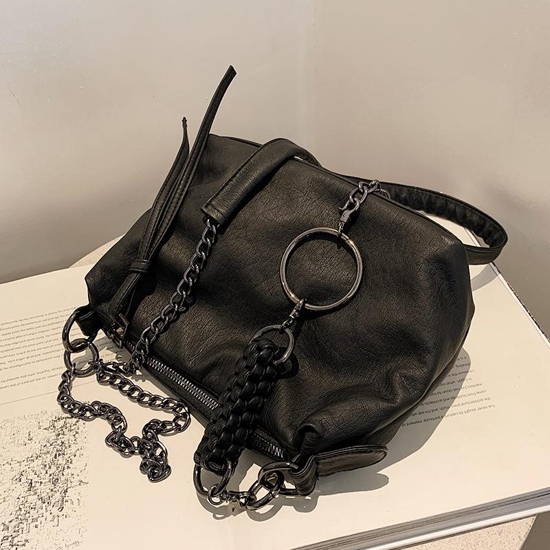 

Vintage Fashion Female Tote Chain 2021 New High Quality PU Leather Women's Designer Handbag High capacity Shoulder Messenger Bag, Black