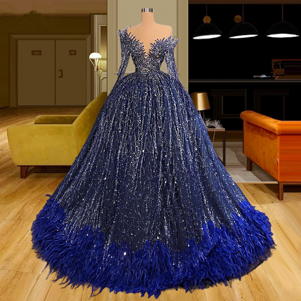 

Feather Prom Dresses Long Sleeves Sequined Evening Dress Custom Made V Neck Lace Appliques Celebrity Party Gown, Pink