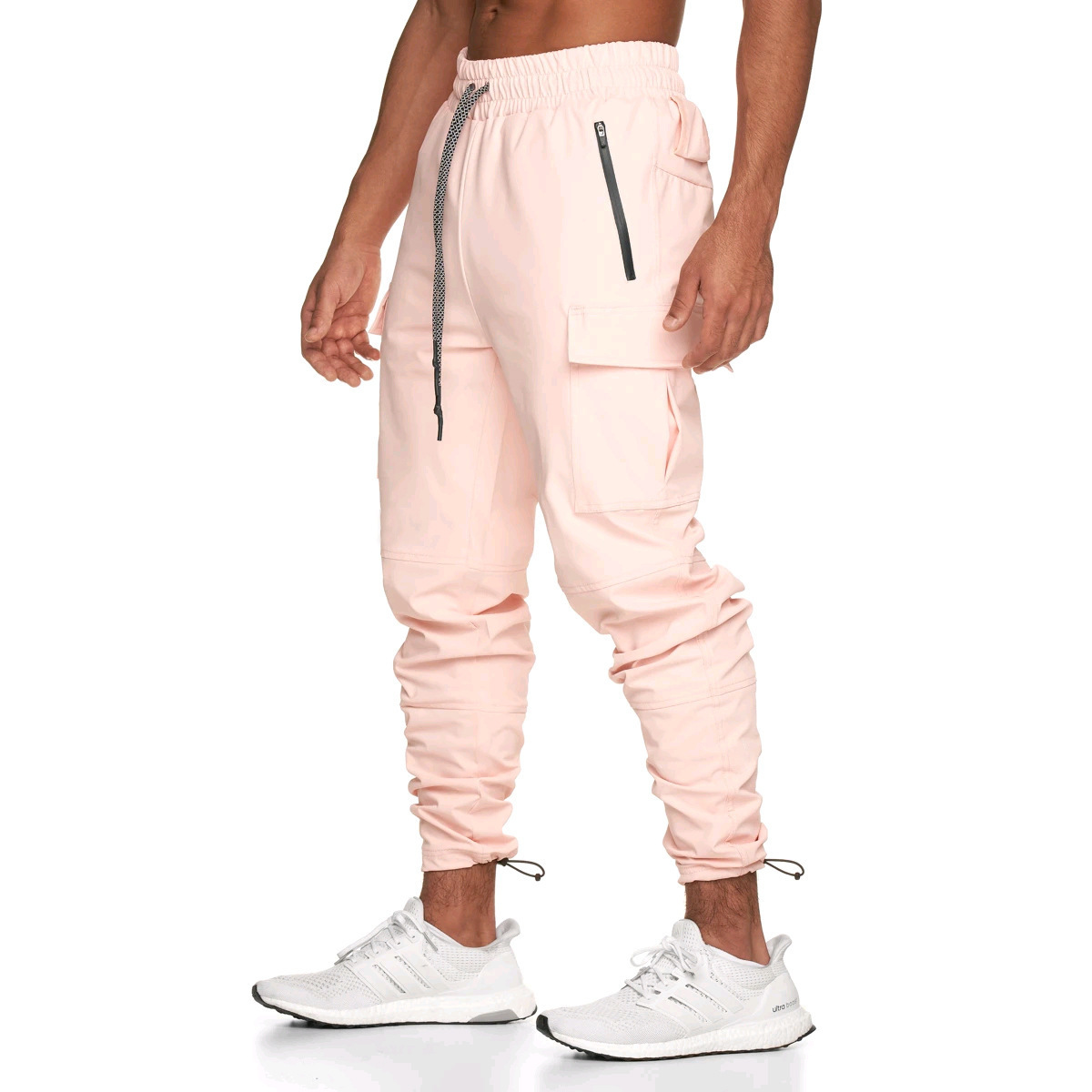 

Summer MEN'S Sports Trousers Outdoor Running Training Fitness Skinny Pants Multi-pockets Bib Overall, Black and white with pattern