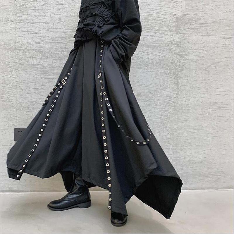 

Four seasons yamamoto wind dark department men and women skirt pants rivet ribbon loose wide leg pants hair stylist skirt1, Black