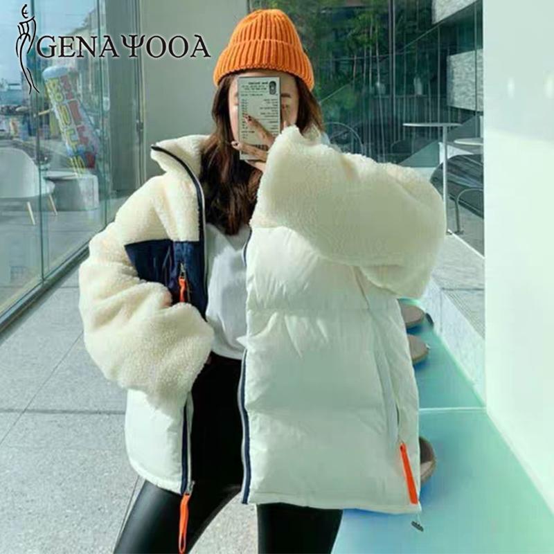 

Genayooa Patchwork Parkas Mujer 2021 Streetwear Loose Warm Womens Winter Jackets And Coats Thick Teddy Fur Coat Korean Style, As picture