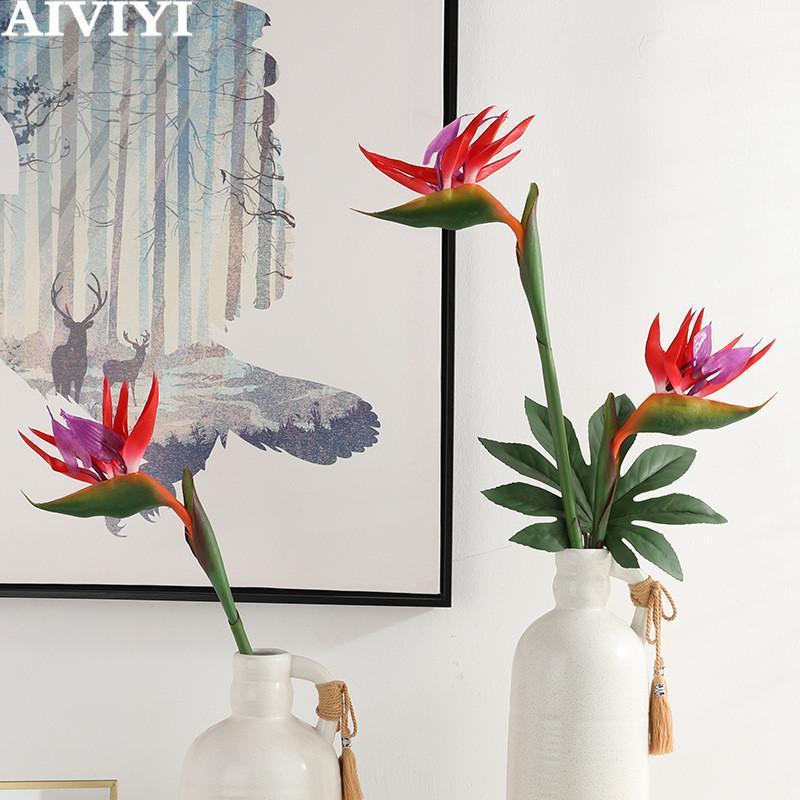 

Single bird of paradise artificial flower real touch bouquet soft plastic flower color bird of paradise dried decoration1, Blue