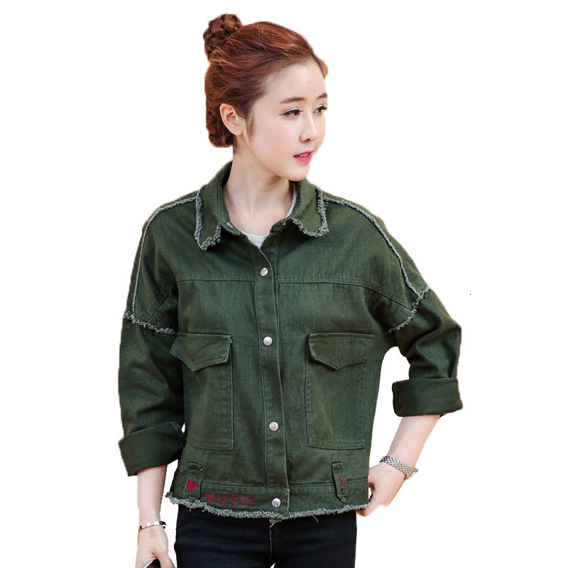 

Jacket Korean Jeans New Casual Short Sleeve Denim Female Only Breasted Spring Break Cowboy S20h, Armygreen