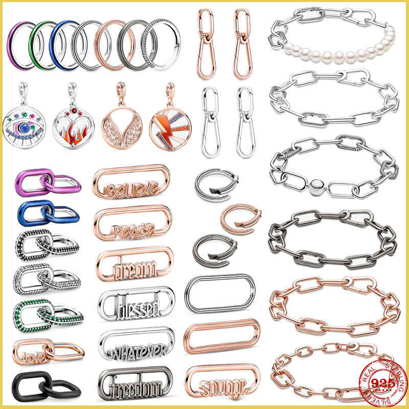 

2021 Me Ring 925 Sterling Silver Bead Round Connector Charm Double Fit Original Pandora Link Chain Bracelet Jewelry, Golden;silver