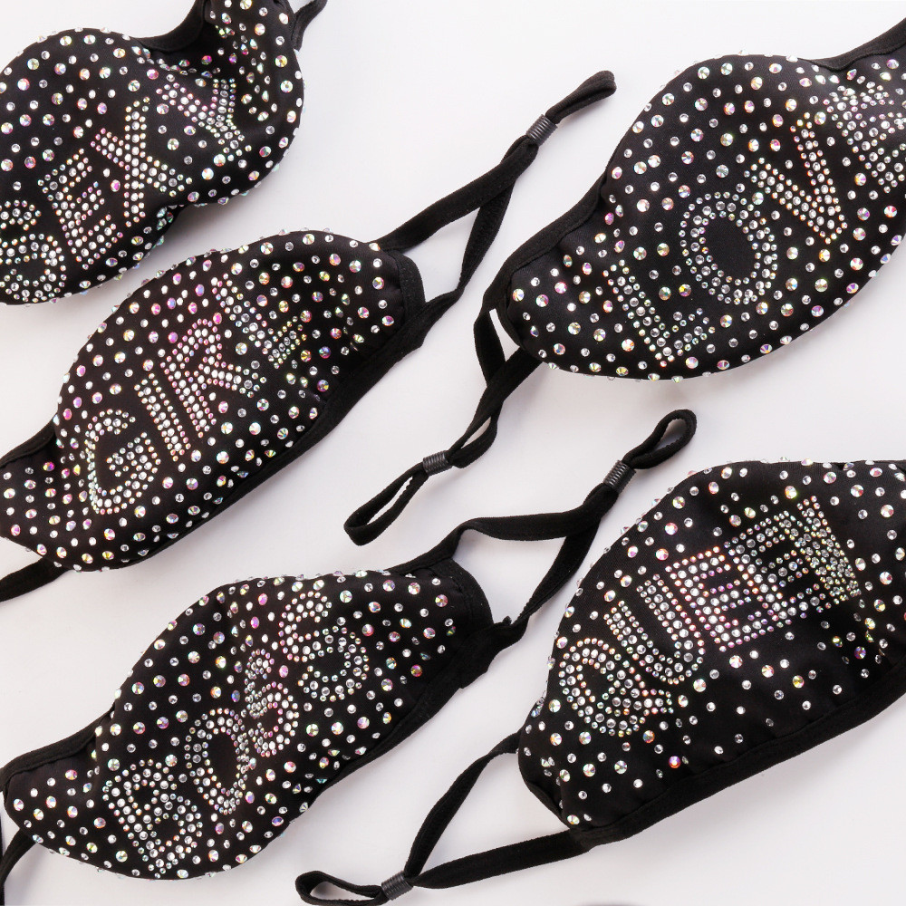 

Letter Dustproof Face Mask Bling Bling Diamond Protective Mask Cotton Mouth Masks Washable Reusable Women Colorful Rhinestones Face Mask