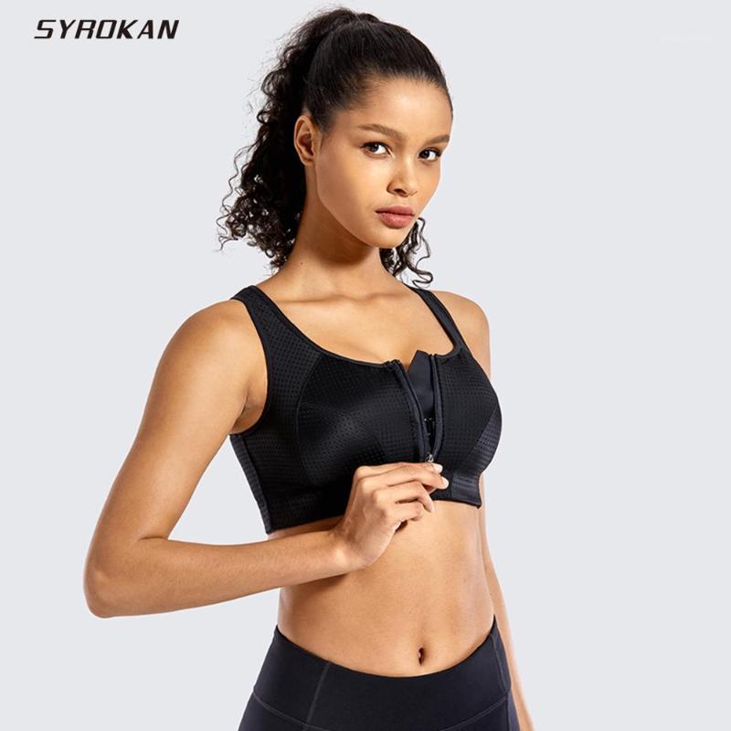 

SYROKAN Women's High Impact Wirefree Padded Front Zip Training Sports Bras Gym Fitness1, Hazy purple02