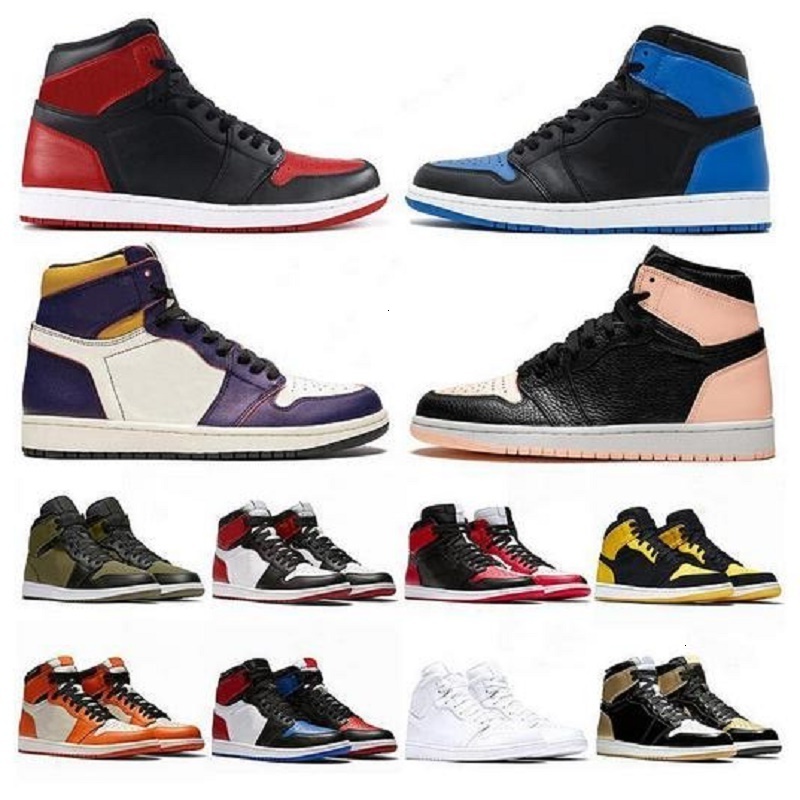 

Double Box New 1 High OG Basketball Shoes 1s Mid Low Chicago Royal Toe Black Metallic UNC Mens Womens Sports Sneakers Shoe Trainers, White;red