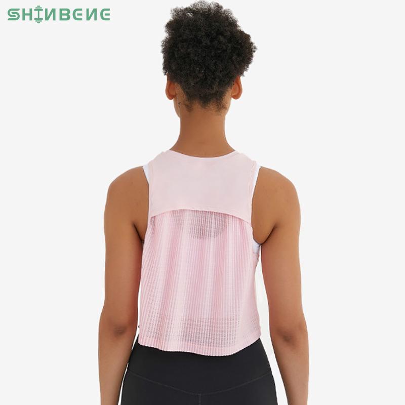 

SHINBENE PLEATS High-Neck Yoga Fitness Tank Tops Vest Women Loose Fit Quick Dry Workout Athletic Crop Top Sleeveless Shirts, Black