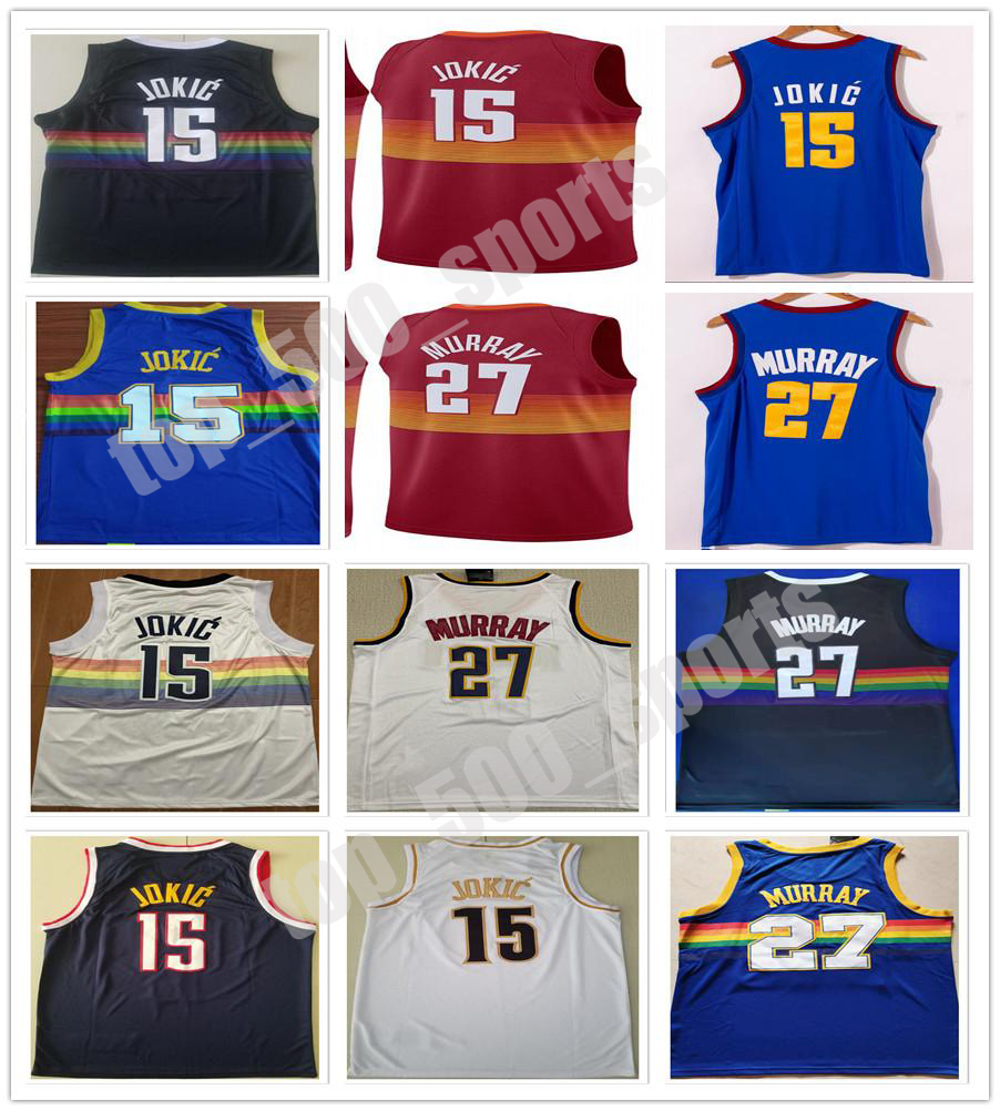 

Stitched Men 2021 City Orange Rainbow Jersey Jamal 27 Murray Basketball Blue White Color Shirts Embroidery, Black;red
