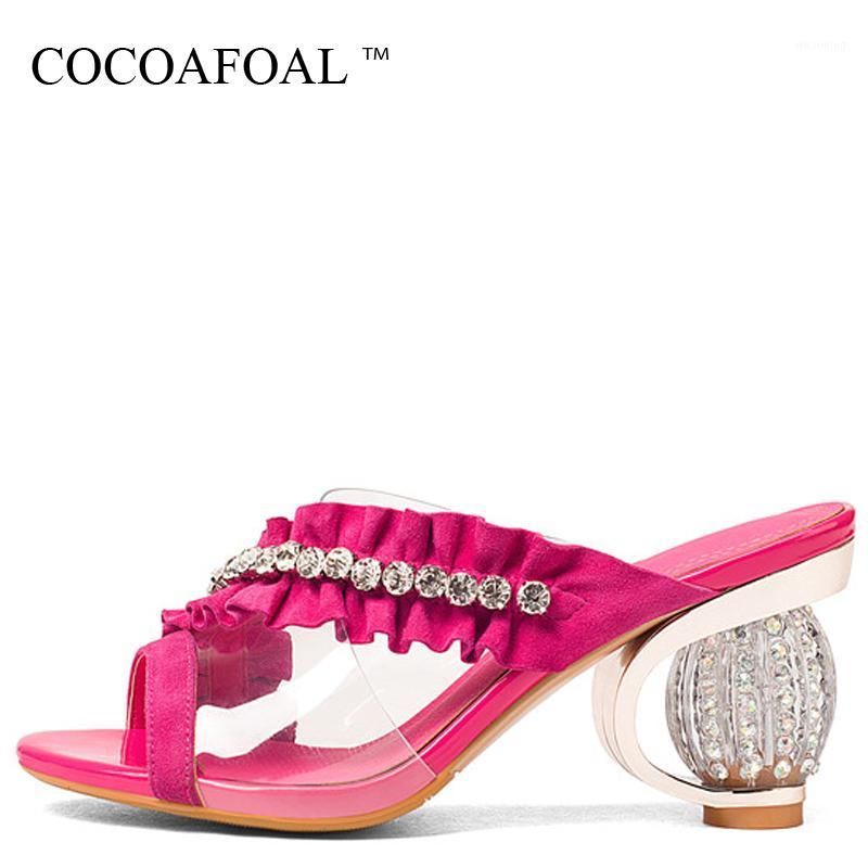 

COCOAFOAL vrouwen Transparante Slides Nieuwe Zomer Groene Hoge Hakken Schoenen Open Teen Sexy Rose Red Crystal Sandbeach Slides1, Green