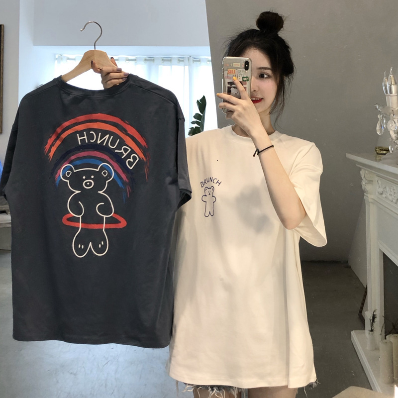 

2021 New Summer student casual top all-match happy cartoon short sleeve sweet turtleneck round female t-shirt bf fashion 6ZFO, White