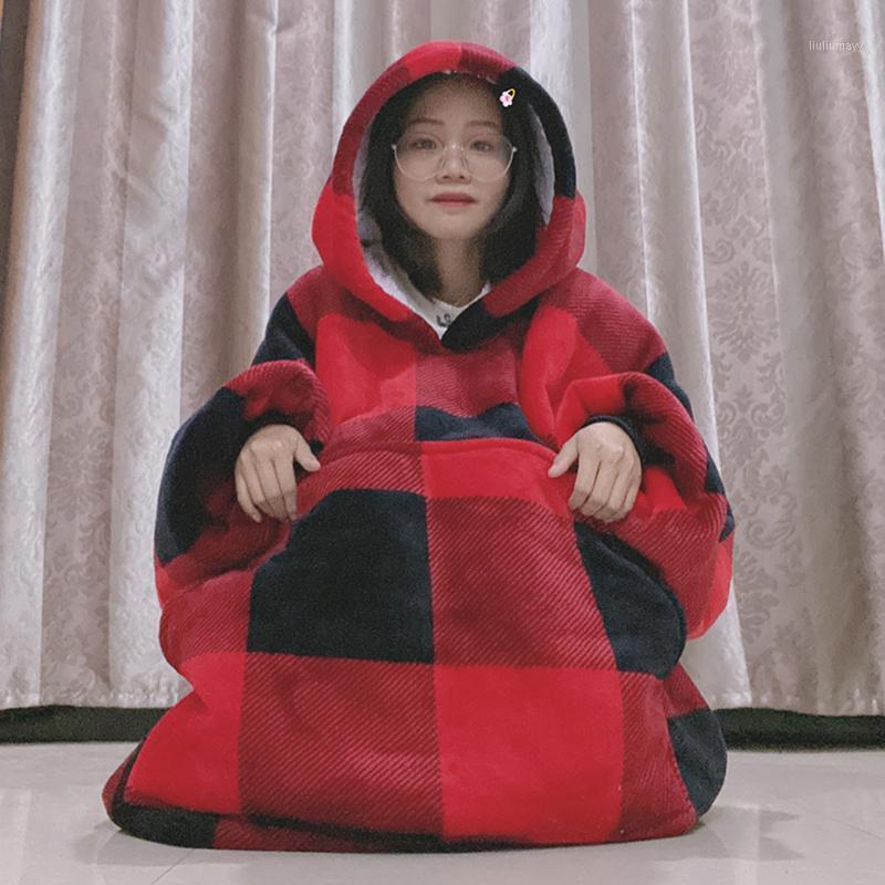 

NINE Winter Thick Comfy TV Hooded Blanket Sweatshirt Plaid Warm Fluffy Huge Blanket Adults and Children Soft Fleece Blankets1