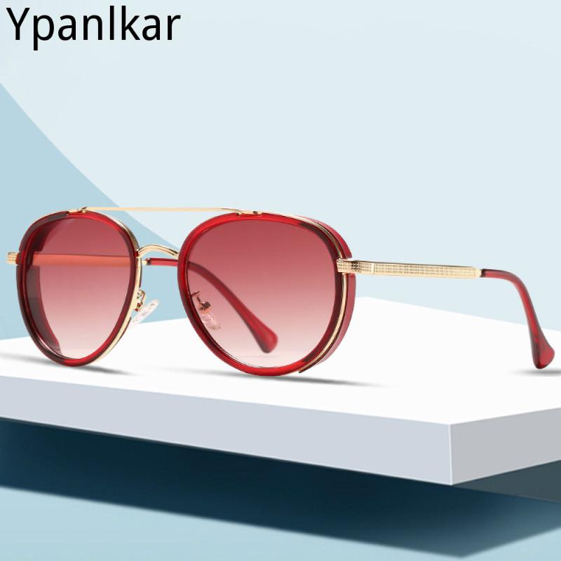 

New Retro Steam Punk Sunglasses Women Fashion Brand Designer Luxury Flash Frame Round Color Lens UV400