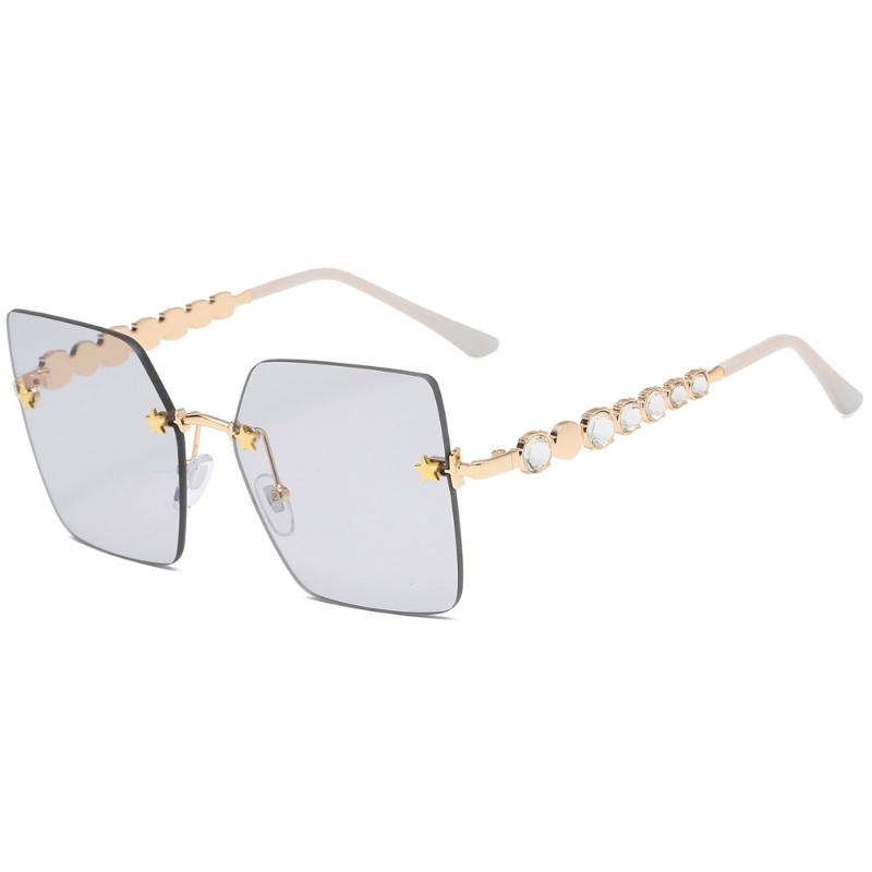 

Veshion Green Square Woman Sunglasses Rimless Rhinestones Decoration Ladies Sun Glasses Fashion Frameless Gold Metal 2021 Uv400