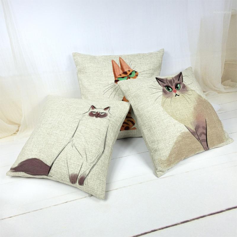 

Funny Cartoon Cat Pattern Cushion Cover Cotton Linen Cojines Decorativos Para Sof Room Car Decoration Throw Pillowcase 45X45Cm1