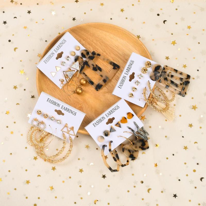 

Luxury Lady Earring Huggie Set Acrylic Geometric Tassel Pendant Earrings 2020 Popular Among Gypsy Women Brinco Jewelry Gifts