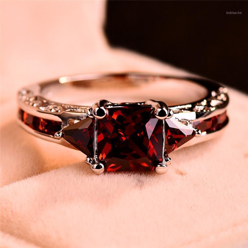 

Cluster Rings Luxury Male Female Red Square Stone Ring Cute Silver Color Love Engagement Vintage Wedding For Women1