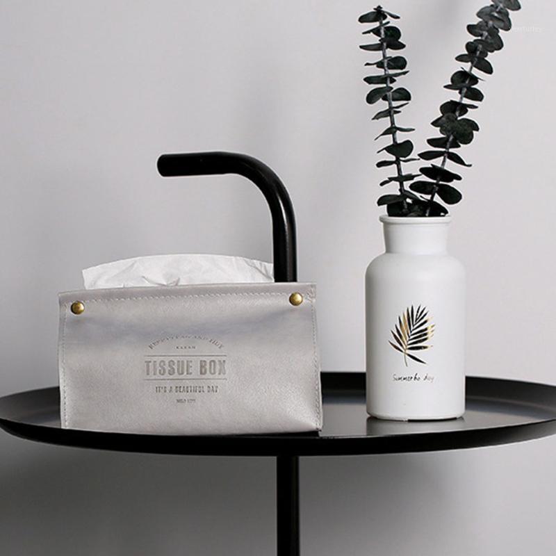 

Nordic PU Leather Home Car Tissue Box Letter Foldable Napkin Storage Case1