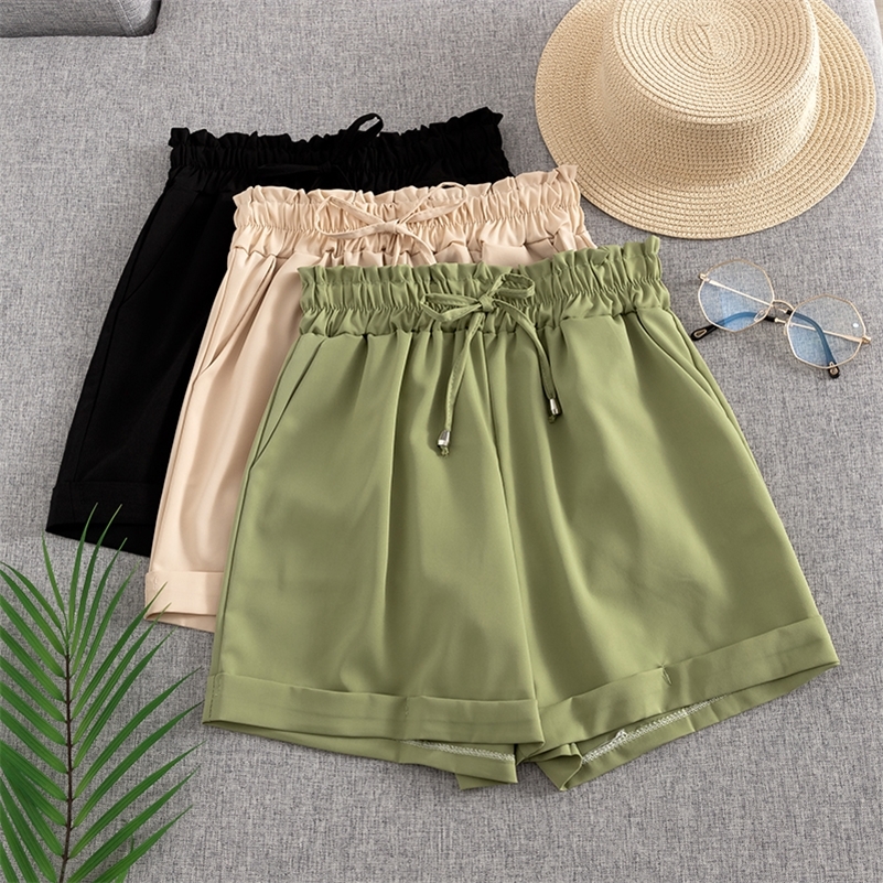 

GIGOGOU Summer casual Lady Women Short Pants Elastic High Waist Mini Shorts Fashion Resort Beach Pants Y200403, Green 312
