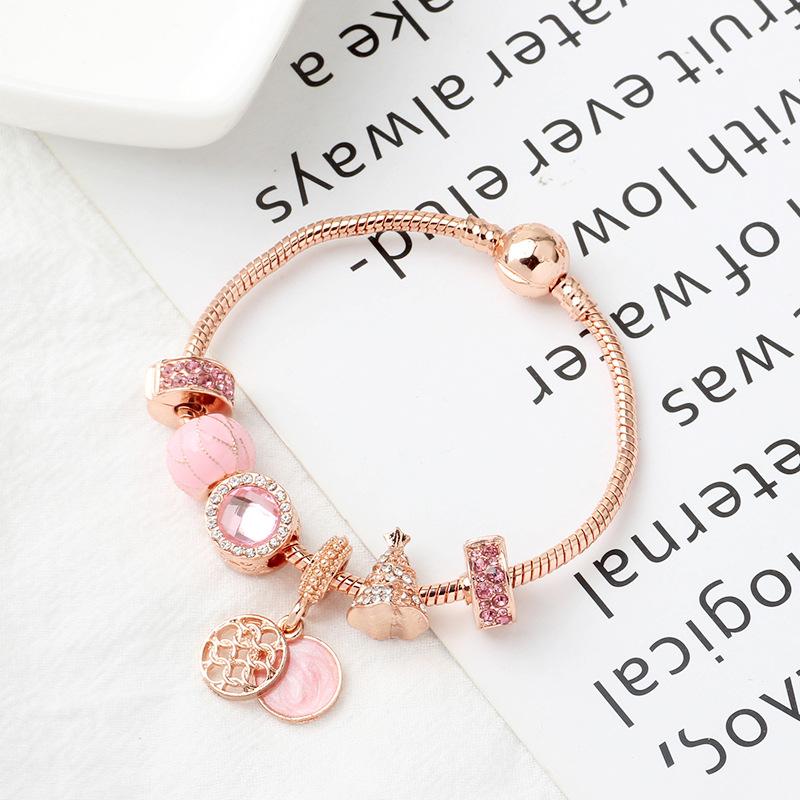 

Charm Bracelets Rose Gold Christmas Tree Love & Bangles Gift Women's Pink Beads Bracelet Diy Jewellery