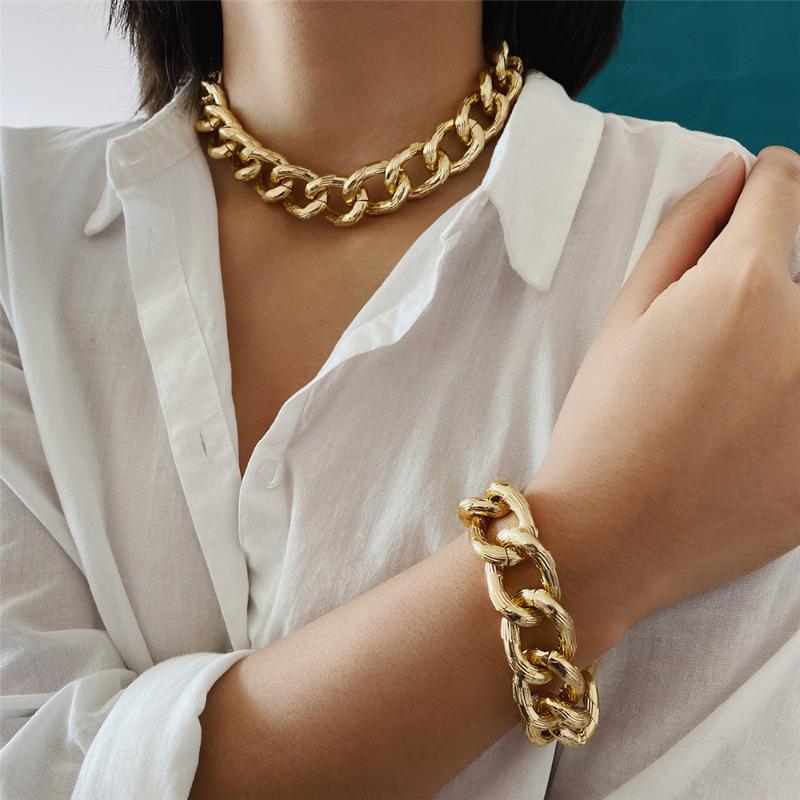 

Exaggeration Cuban Big Chunky Choker Necklace & Bracelet Set Hip hop Steampunk Maxi Thick Chain Necklace Men Women Jewelry Set