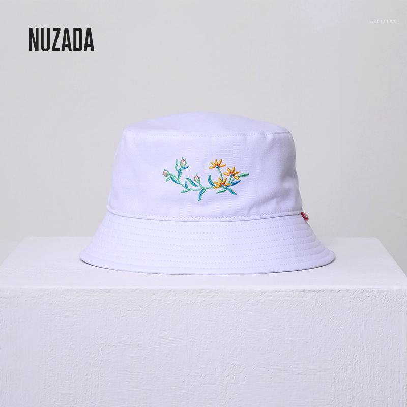 

NUZADA New Women Bucket Hats Summer Fisherman Hat For Woman Cotton Breathable Shade Caps Foldable White Small Flowers Cap Panama1