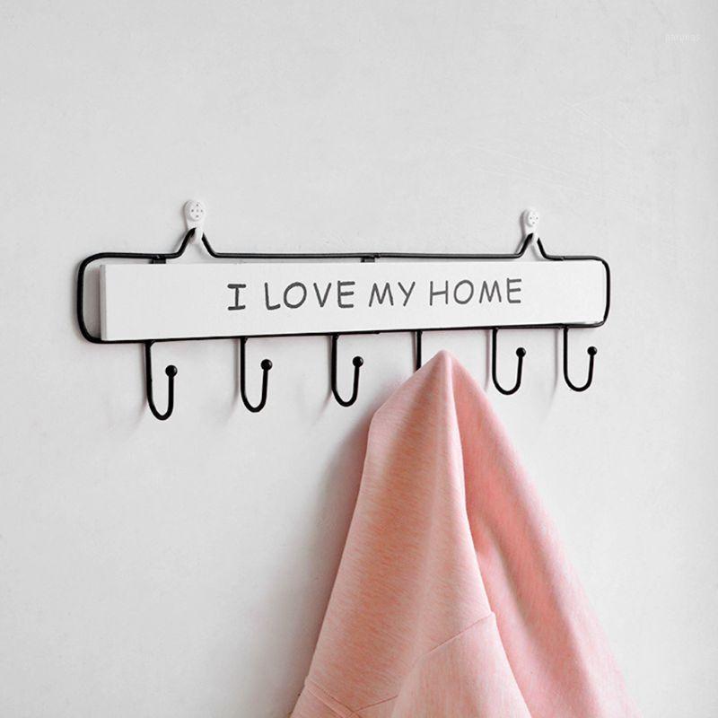 

Wall Mounted Clothes Hanger 6 Hooks Hat Key Holder Laundry Coat Rack Hanging Storage Shelf For Home1