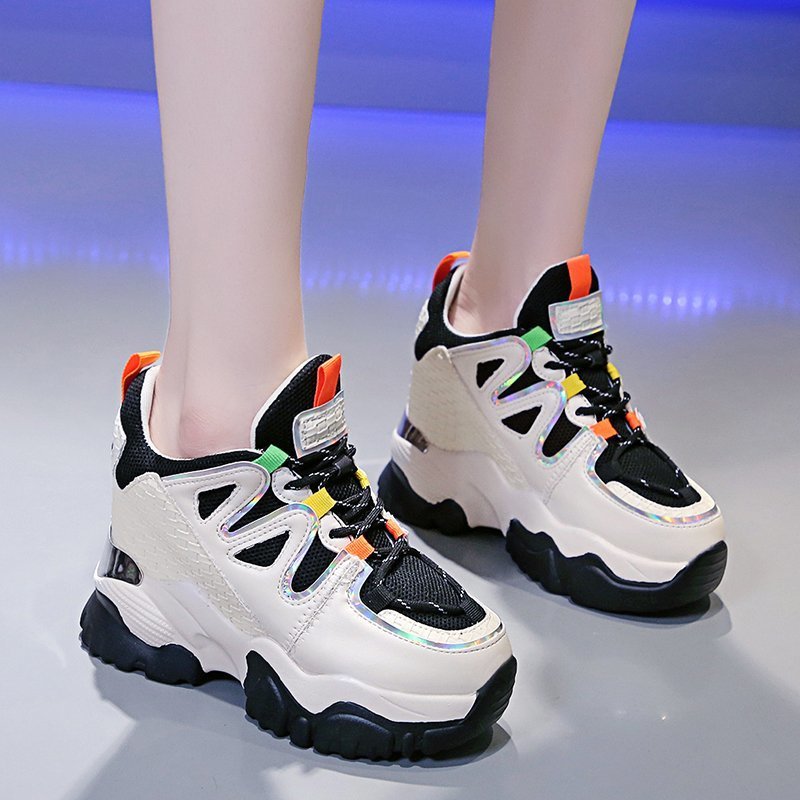 

2021 The New Knits Breathable Women Thick Platform Top Woman White Rent to Hidden Mujer Shoes Pgg6, Black
