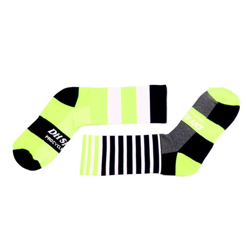 

1pair Hiking Compression Middle Tube Adults Bicycle Cycling Socks Wear Resistant Racing Casual Outdoor Sports Professional, Green and yellow