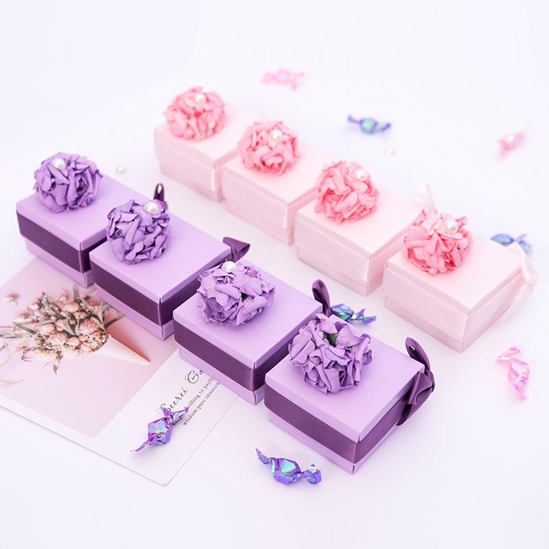 

10pcs Girl sweet style Wedding candy box pink Cube Candy Boxes Wedding Party Supplies Gift Packing Box Baby Favors Gift Bag