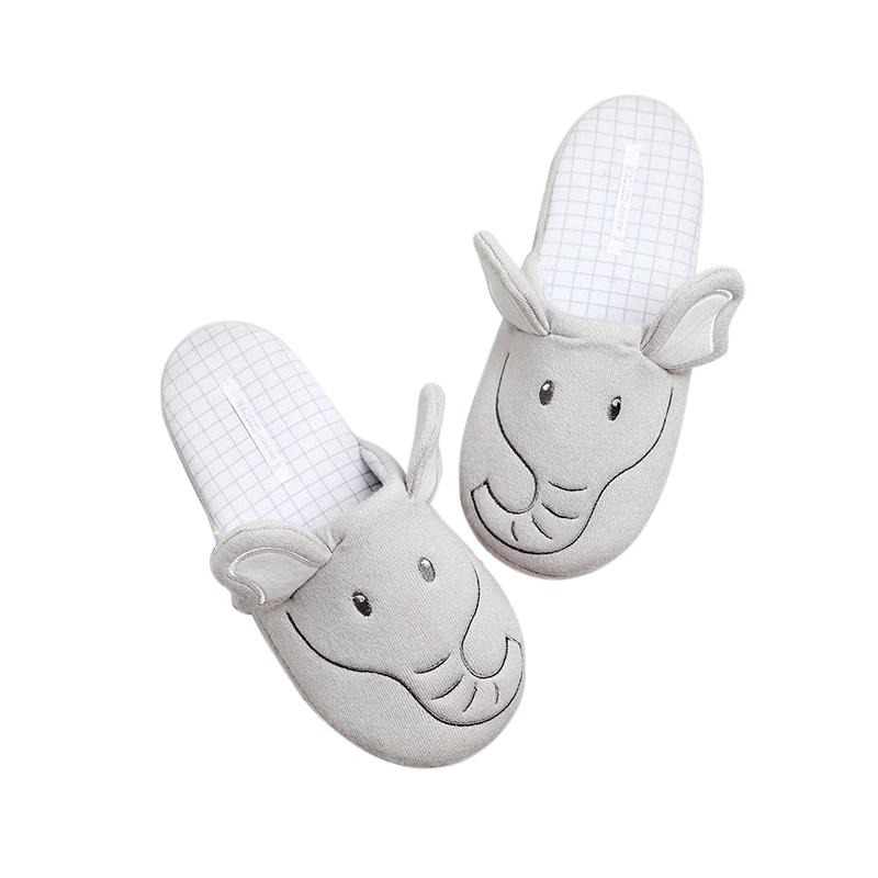 

Ladies Autumn And Winter New Big Ear Elephant Indoor Cotton Slippers Soft Rubber Sole Mute Indoor Non-slip Home Slippers, Light gray