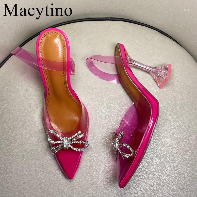 

Transparent PVC Sandals Women Point Toe Rose Red Crystal High Heel Stilettos Sexy Pumps Summer Shoes Crystal Bowtie Women Pumps1, Show as pic