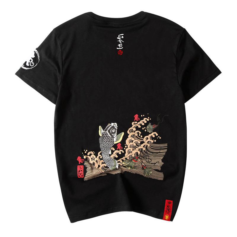

2020 Japanese Streetwear T Shirt Embroidery Fish Mens T-Shirt Money Print Tshirt Hip Hop Tops Tees Cotton Short Sleeve, White