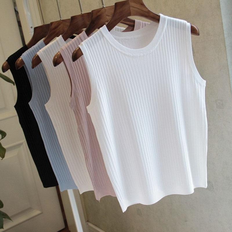 

Knitted Vests Women Top O-neck Solid Tank Blusas Mujer De Moda 2020 Summer Fashion Female Sleeveless Casual Thin Tops, Beige