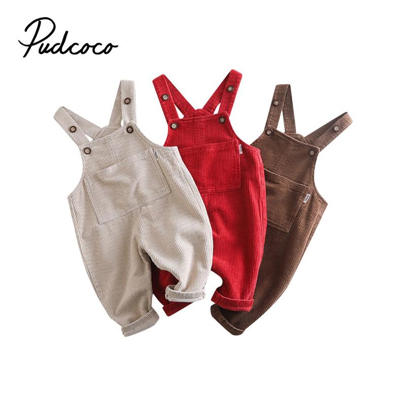 

6M-4T Infant Kids Baby Girls Overall Solid Pants Corduroy Jumpsuits Cross Back Sunsuit Playsuits Bottoms, Beige