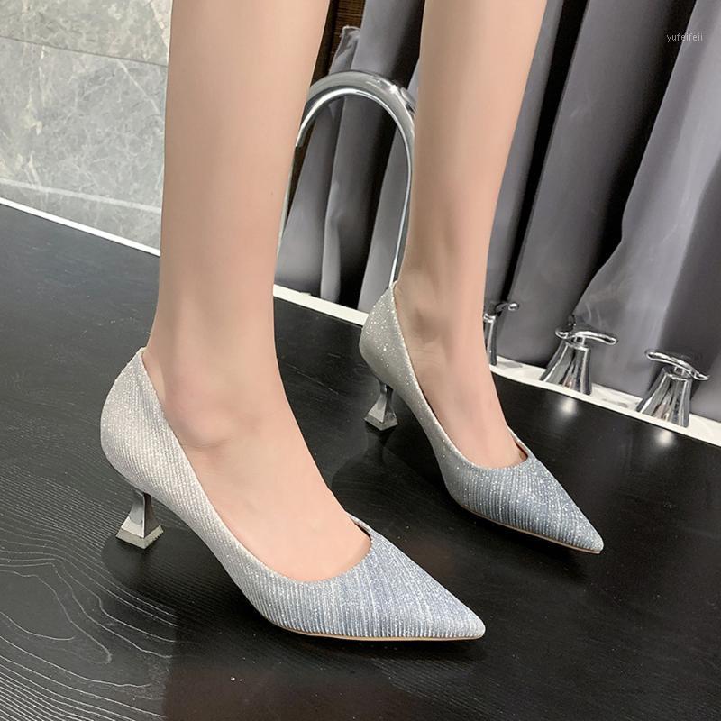 

Women Pmups 2020 silver pointed stiletto heels new bridesmaid banquet women's shoes fashion sequin gradient wedding shoes1