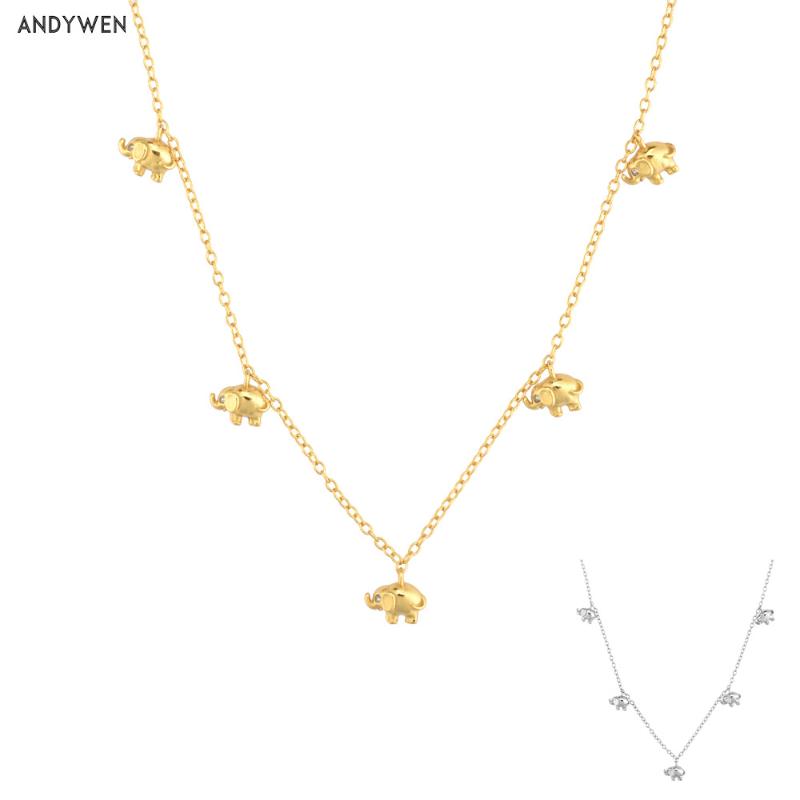 

ANDYWEN 925 Sterling Silver Gold Elephant Charm Choker Necklace Long Chain Women Thin Necklace 2021 Valentien's Gift