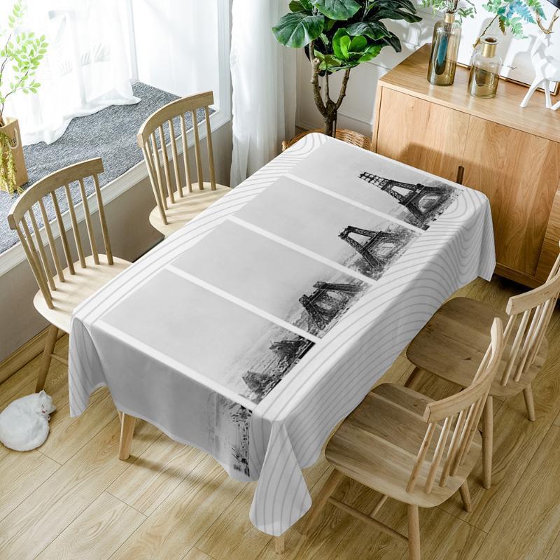 

150cm * 300cm Rectangle Tablecloth White Eiffel Tower Pattern Washable Polyester Cotton Dining Table cloth for Wedding Banquet1, Style d