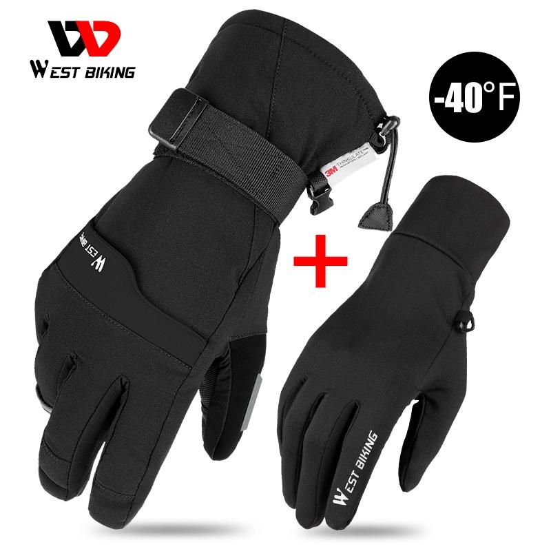 

WEST BIKING Winter Warm Gloves Cotton Touchscreen Outdoor Bicycle Camping Hiking Snowmobile Thermal Fleece Full Finger Gloves, Black