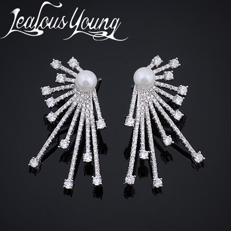 

Hot Tiny CZ Pave Simulated Pearl Stud Earrings For Women Fashion Party Trendy Geometric Crystal Earings Fashion Jewelry AE288
