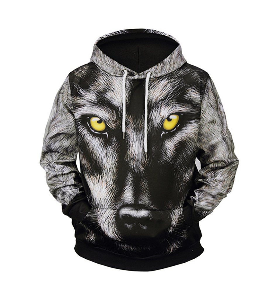 

Custom Spring Autumn Digital Print Wolf Men's Long Sleeve hoodies European And American Style, Beige