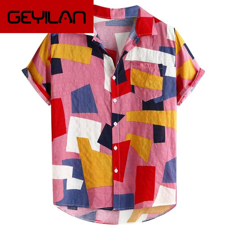 

Summer Men's Loose Shirt Hip Hop Street Fashion Men's Print Hawaii Short Sleeve Casual Comfort Button Shirt, Pk