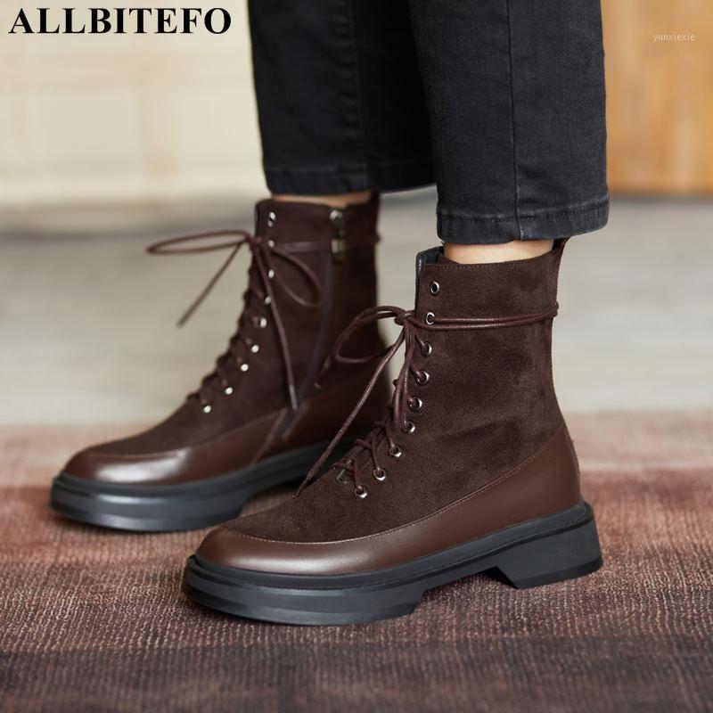 

ALLBITEFO genuine leather+flock brand high heels ankle boots for women thick heels women autumn boots girls shoes1, As picture